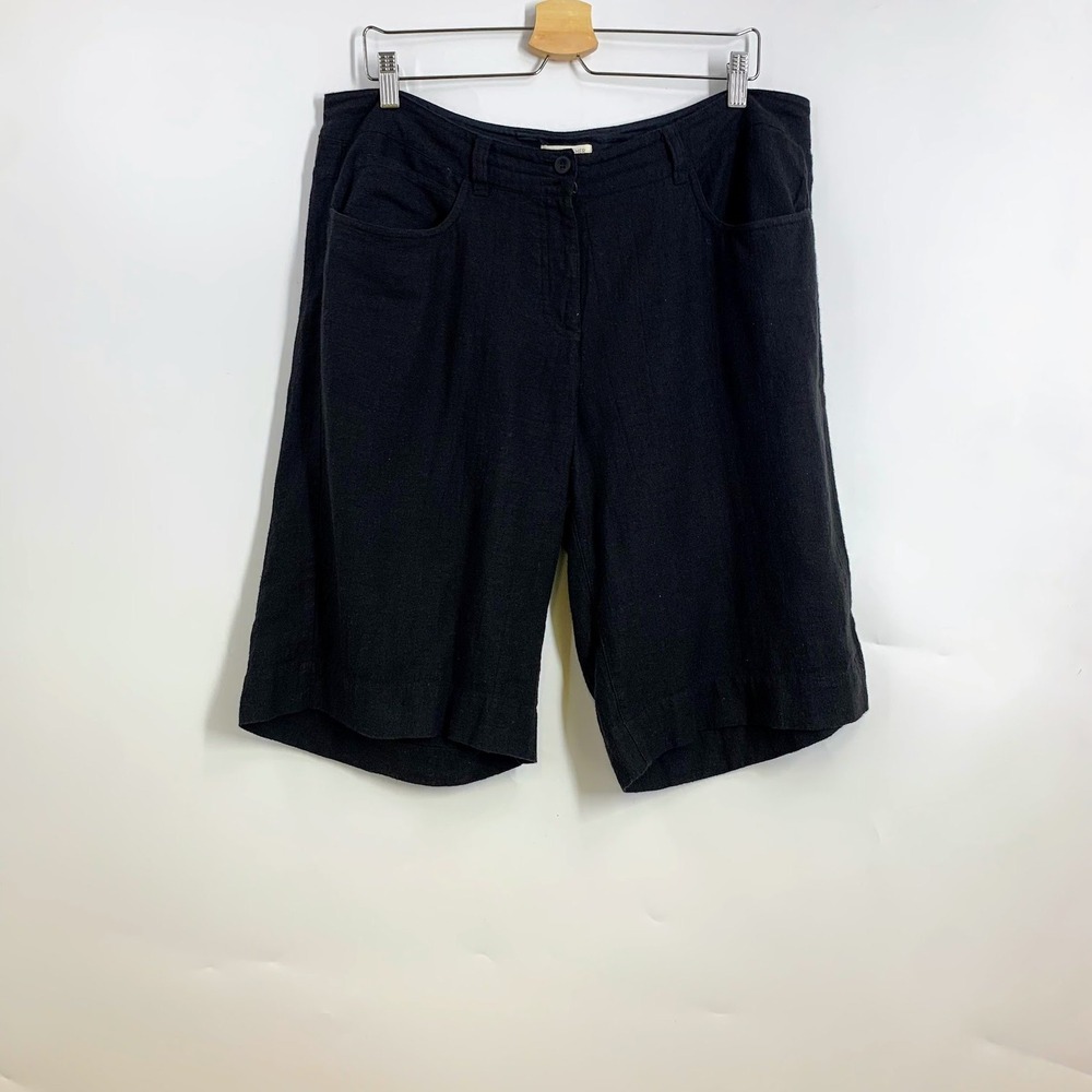 Eileen Fisher Black Linen Blend‎ Wide Leg Cropped Shorts Women's Size M
